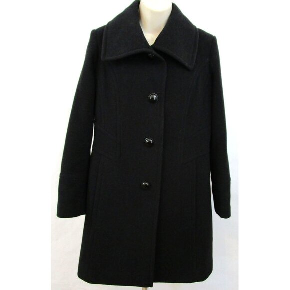 Appleseed's Coat Women Petites Sz 10P Black Wool Blend Button-down Lined Pockets